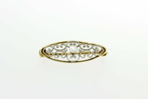 Timekeepersclayton 14K White and Yellow Gold Pearl and Filigree Brooch