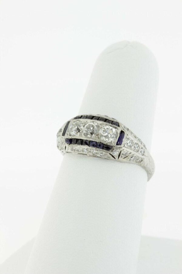 Timekeepersclayton 1920s Platinum Diamond Ring with Channel set Blue Sapphire Accents