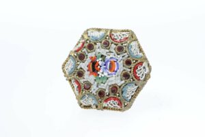 Timekeepersclayton 1930s Hexagon Mosaic Glass Brooch Made in Italy