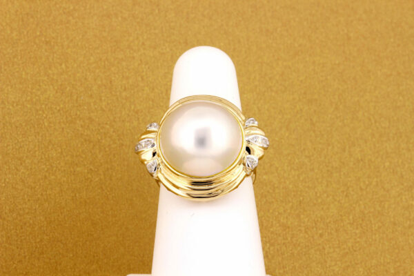 Huge Mabe Pearl and Diamond Ring 14K Yellow Gold Statement ...