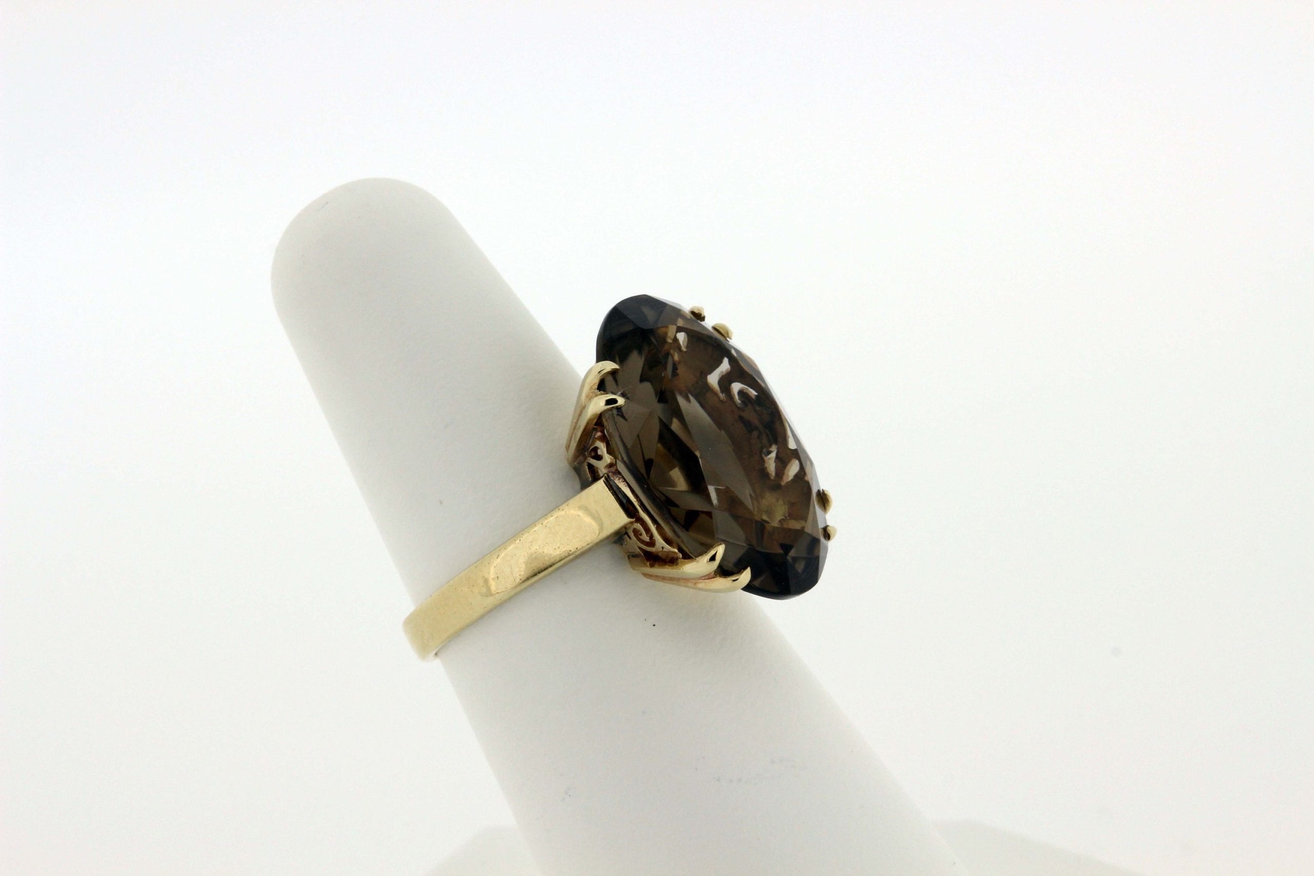 Customizable Horizontal Oval Cut Smokey Topaz 18K Yellow Gold Solitaire  Ring For Sale at 1stDibs